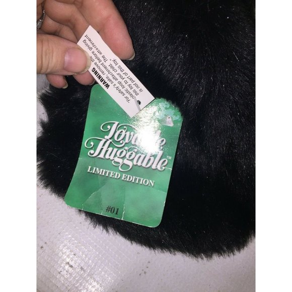 Lovable Huggable Lying DOG PLUSH 28" very soft black/white Pup - Picture 3 of 11